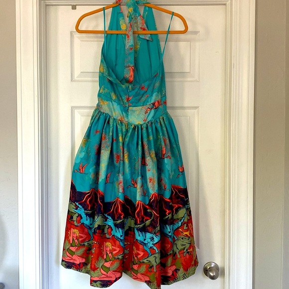 Lindy Bob Pin-Up Vibrant Halter Dress with Dinosaur Print - Picture 5 of 6